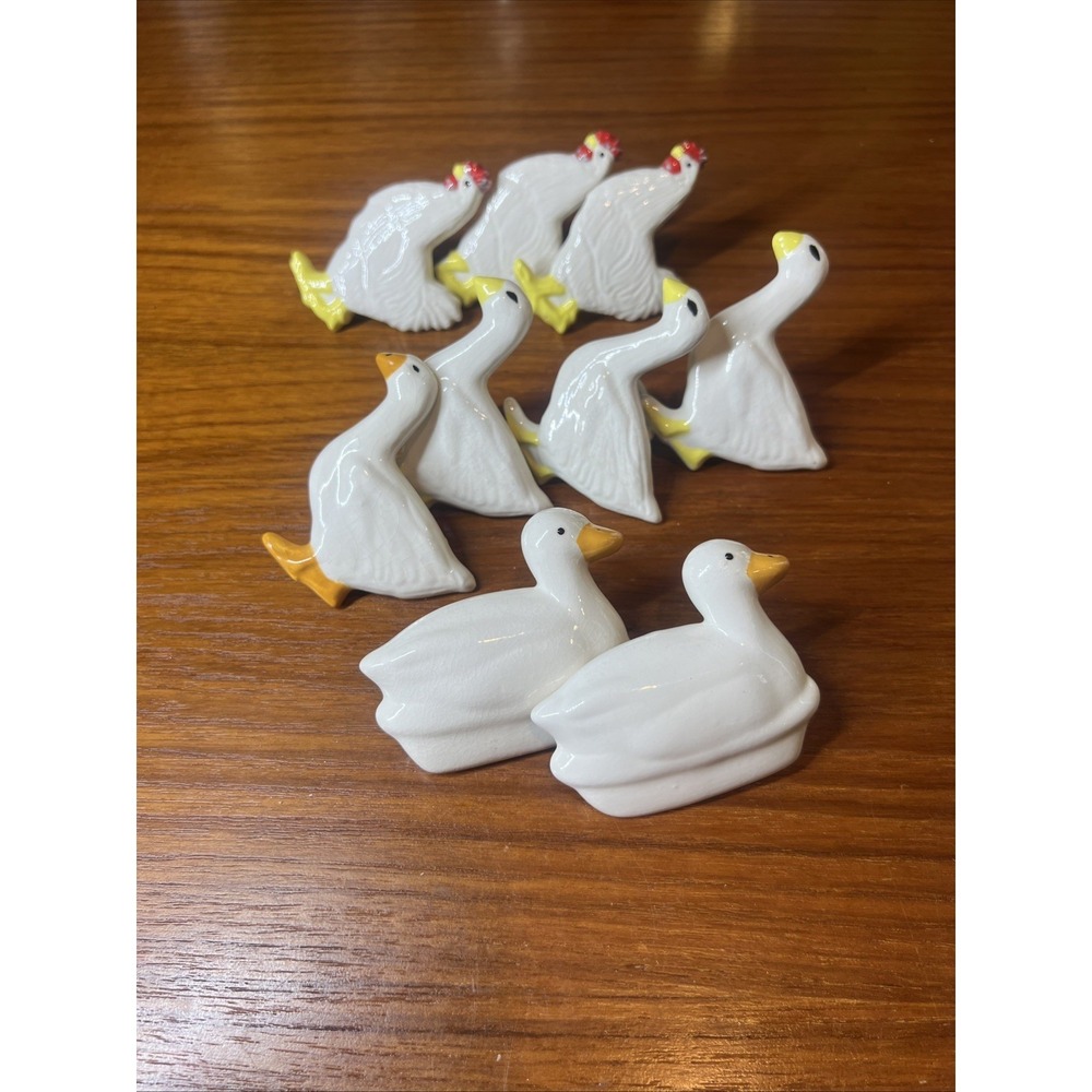Set Of 9 Vintage White Ceramic Goose Duck Rooster NapkinRing Holders Cottagecore